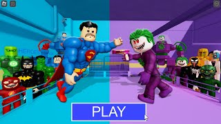 SUPERHERO Team Vs VILLAN Team in BARRYS PRISON RUN New Scary Obby Roblox [upl. by Ronnoc]