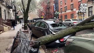 Nor’easter blasts NY Boston w tropicalstormforce wind gusts as snow buries northern New England [upl. by Hopper541]