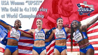 Team USA Womens 4x100 relay upset Jamaica at the World Championship with a blazing 4114 [upl. by Pastelki]