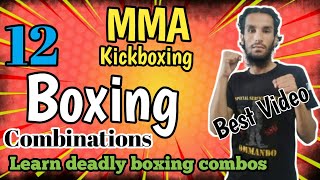 12 Boxing Combinations  learn deadly boxing combos  fight knockout attacks punching and kickboxing [upl. by Esirtal]