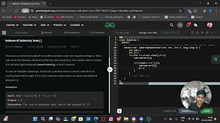 Indexes of Subarray Sum geeksforgeeks coding problem of the day video [upl. by Navak]