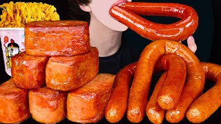 ASMR KIELBASA SAUSAGE SPAM CHEESY CARBO FIRE NOODLES COOKING MUKBANG킬바사 소세지 먹방咀嚼音Sosis EATING SOUNDS [upl. by Franci]