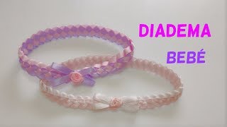 DIADEMA para BEBÉ TRENZADO ELÁSTICO  APRENDE HACER MINI ROSA con CINTA de RASO [upl. by Adnawuj]