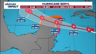 Hurricane Beryl update Storm remains Category 3 continues on track toward Mexico [upl. by Edna]