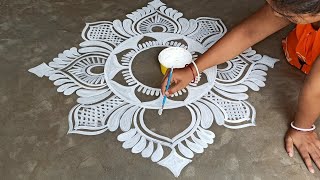 easy and simple alpona design for laxmi puja kolam muggulu design for Indian festival rangoli [upl. by Cochard716]