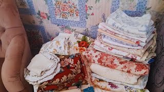 Vintage Fabric Haul Creating a Cosy Sewing Room amp Vintage Sheet Quilt Progress [upl. by Kissner]