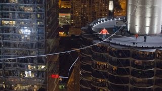 Nik Wallendas Chicago Tightrope Strung by OConnell Electric [upl. by Olenka]