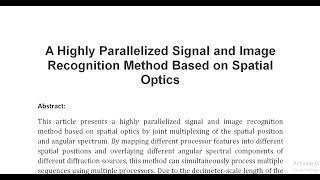 A Highly Parallelized Signal and Image Recognition Method Based on Spatial Optics [upl. by Dannel254]