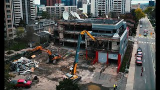 BIG Demolition of CHCH Building with High Reach Excavator [upl. by Azirb774]