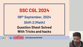 SSC CGL 2024 09th September 2024 Shift 2 tier 1 solution [upl. by Alamac]