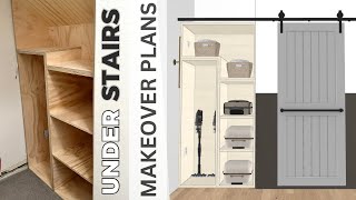 DIY Beautiful  Functional Under Stairs Storage Space  3D Plans Luggage and Vacuum Storage Build [upl. by Neelrak895]