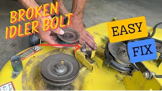 How to Fix a Broken Idler Pulley Stud on a John Deere Mower Deck Craftsman Husqvarna MTD etc [upl. by Ahsenahs692]