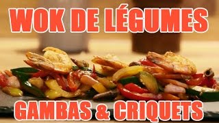 Recette de wok aux gambas avec des criquets [upl. by Adnwahs]