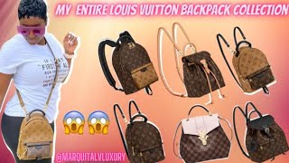 MY ENTIRE LOUIS VUITTON BACKPACK COLLECTION LV PALM SPRINGS MINI  WHATS IN MY LV BACKPACK [upl. by Jaime]