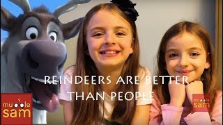 Sophia and Bella Singing REINDEERS ARE BETTER THAN PEOPLE Frozen Cover Live A Capella on Mugglesam [upl. by Ahsiaa182]