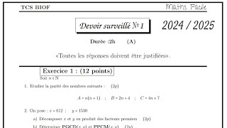 Devoir N° 1 1ère Semestre 2024  2025 Tronc Commun Biof Maths Arithmétique dans N Calcul Vectoriel [upl. by Modnarb602]