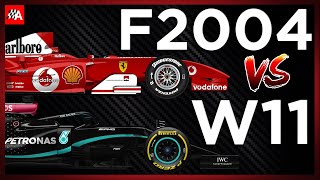 Comparing the Ferrari F2004 vs Mercedes W11 2020 Formula 1 car [upl. by Gisella]