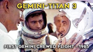 Gemini 3 First Crewed Flight  Launch Historical Footage AI upscale Narration NASA Titan 1965 [upl. by Niamrahc]