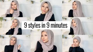 9 STYLES IN 9 MINUTES   Hijab tutorial for beginners [upl. by Ariajay]