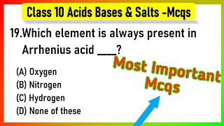 acids bases and salts class 10 mcq  Acids Bases and Salts MCQ Class 10 Science Chapter 2 [upl. by Enomed]