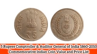 5 Rupees Comptroller amp Auditor General of India 18602010Commemorative Indian Coin Value ampPrice List [upl. by Rainwater210]