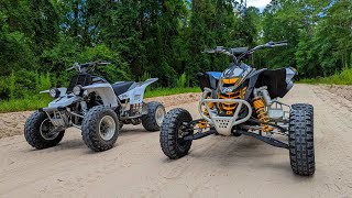 Longest WOT on YouTube Stock CanAm DS450X MX vs Stock Yamaha Banshee 350 [upl. by Eidac]