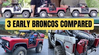 3 Axial SCX10 III Early Ford Bronco rc crawlers  modded and compared [upl. by Iclehc657]