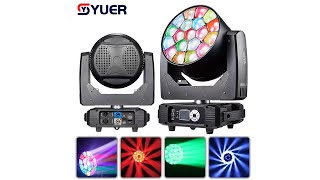 YUER 19x15W Bee Eye RGBW LED Wash with Zoom Beam Moving Head Lighting DMX512 [upl. by Hamrnand70]