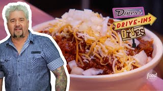 Guy Fieri Eats State Champ CHILI at The Diner in OK  Diners DriveIns and Dives  Food Network [upl. by Ursuline]