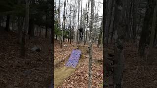 My friend had a crazy overshoot on my new backyard jump mtb mountainbiketrail jump [upl. by Lacym]