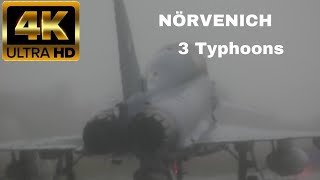 NÖRVENICH AIRBASE  3 EUROFIGHTER TYPHOONS DEPARTING IN RAIN [upl. by Phyllida906]