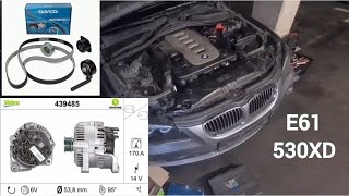 BMW 530xd e61 Lichtmaschine Generator wechseln ausbauen zerlegen Keilriemen Set Rollen Riemenspanner [upl. by Farny]