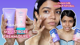 Aqualogica Strobe Cream Review  Clean Girl Makeup Look [upl. by Ahsilem]