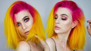 DYING MY HAIR PINK  YELLOW 💦 Hair Dye Tutorial  Evelina Forsell [upl. by Arias]