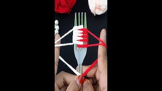 So Beautiful 💖 Woolen Flower Making Trick with Forkcraftflowersribbonviralvideoシideas [upl. by Statis]