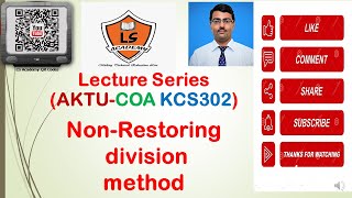 AKTU EXAM  COA KCS302  Non Restoring Division Method in hindi  non restoring division [upl. by Malonis]