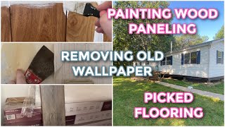 Removing Old Wallpaper amp Painting Over Paneling  Mobile Home Makeover On A Budget Pt 2 [upl. by Layol]