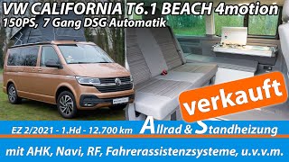 Camper gebraucht kaufen  VWCALIFORNIA T61 BEACH 4motion 2021 DSG Aufstelldach Allrad Roomtour [upl. by Belinda993]