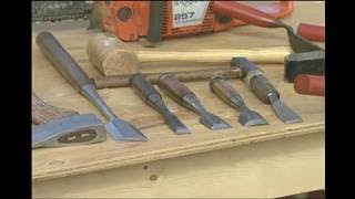 Building log cabin Hand held cutting tools Oxhead axe Broad axe Adze Framing chisels Slick [upl. by Felix908]