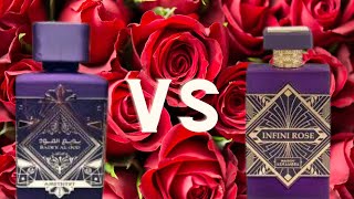 Lattafa Badee Al Oud Amethyst vs Infini Rose  Middle Eastern Atomic Rose Dupes  Do You Need Both [upl. by Yreffoeg]