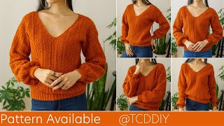 How to Crochet a V Neck Sweater  Pattern amp Tutorial DIY [upl. by Arnie968]