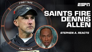 Stephen A amp Shannon Sharpe’s INSTANT reaction to the Saints firing HC Dennis Allen  First Take [upl. by Wyn367]