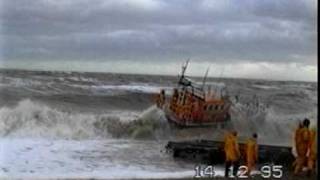 RNLI lifeboat launch in rough sea [upl. by Edrock838]