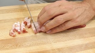 How to Cut Bacon into Lardons  Bacon to Lardons  Cooking with Bacon [upl. by Ennovy]