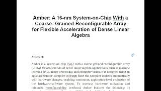 Amber A 16 nm System on Chip With a Coarse Grained Reconfigurable Array for Flexible Acceleration o [upl. by Ashti]