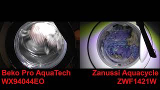 Beko Pro AquaTech WX94044EO vs Zanussi Aquacycle ZWF1421W – Cottons 90 with Quick wash race [upl. by Leoine]