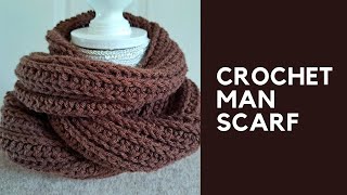 CROCHET EASY MAN SCARF FOR BEGINNERS  Crochet Masculine Scarf For Men DIY Tutorial amp Free Pattern [upl. by Ahtibbat]