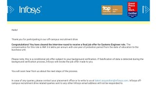 My Infosys System engineer Job Offer Email  this is Selection mail from Infosys [upl. by Roxy414]