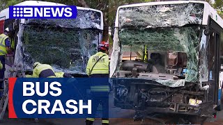 Horror crash as two buses and a car collide in Sydney  9 News Australia [upl. by Einniw19]