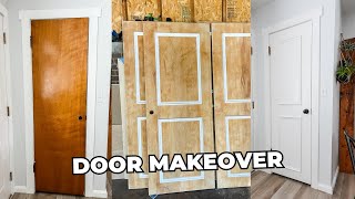 Flat Panel Door Makeover  Upgrade Ugly Hollow Core Doors [upl. by Derwon30]